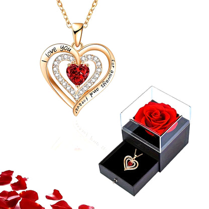 Luxury Red Zircon Pendant Necklaces with Rose Flower Gift Box for Girlfriend Women I Love You Gifts 2024 Trendy Wedding Jewelry