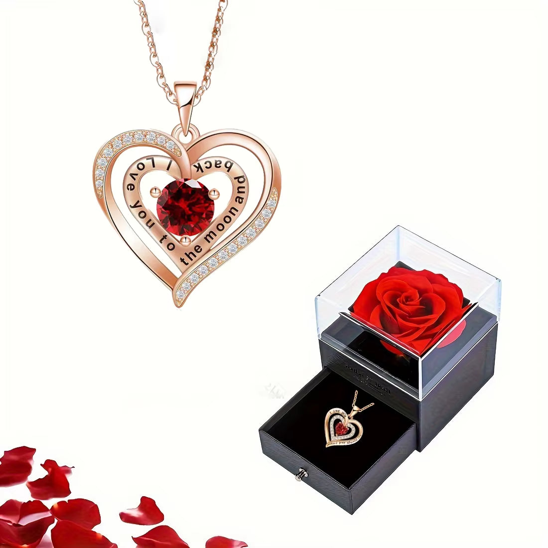 Luxury Red Zircon Pendant Necklaces with Rose Flower Gift Box for Girlfriend Women I Love You Gifts 2024 Trendy Wedding Jewelry