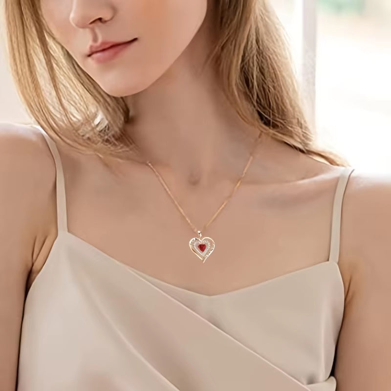 Luxury Red Zircon Pendant Necklaces with Rose Flower Gift Box for Girlfriend Women I Love You Gifts 2024 Trendy Wedding Jewelry