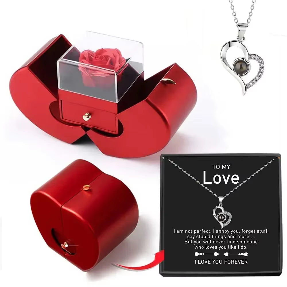 Hot Dropshipping Christmas Gift Red Apple Jewelry Box Necklace Eternal Rose for Girl Mother'S Day New Year Valentine'S Day Gifts