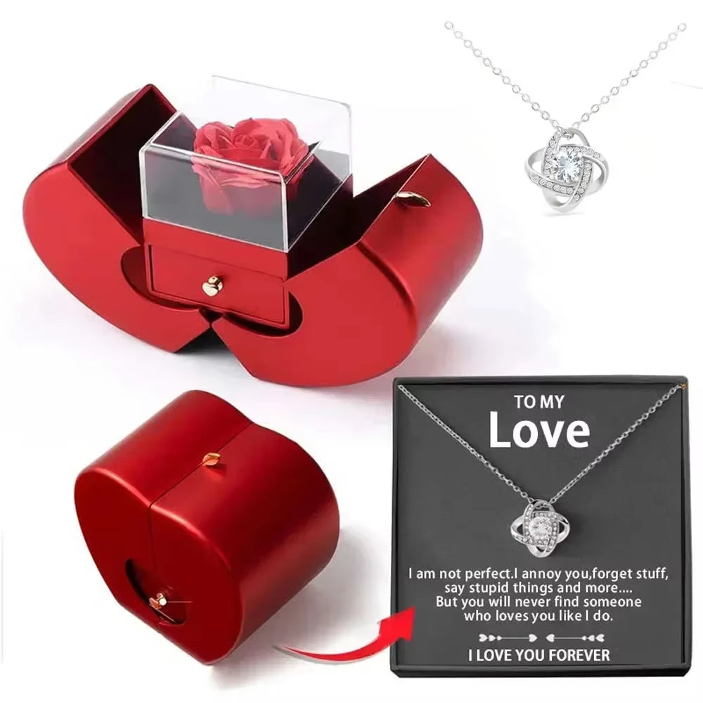 Hot Dropshipping Christmas Gift Red Apple Jewelry Box Necklace Eternal Rose for Girl Mother'S Day New Year Valentine'S Day Gifts