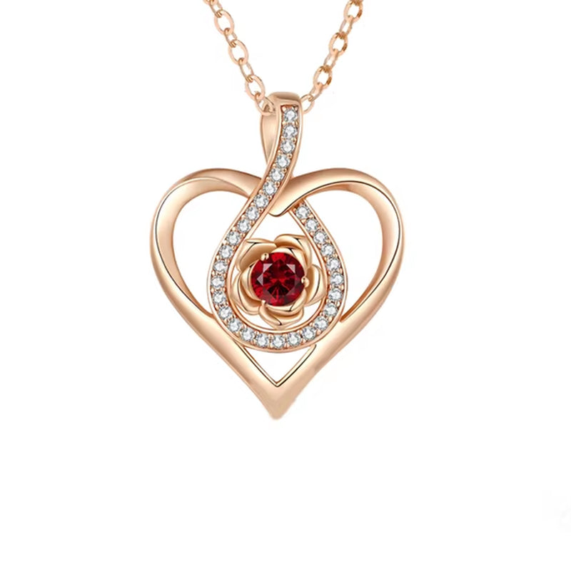 Luxury Red Zircon Pendant Necklaces with Rose Flower Gift Box for Girlfriend Women I Love You Gifts 2024 Trendy Wedding Jewelry