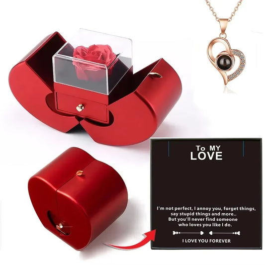 Hot Dropshipping Christmas Gift Red Apple Jewelry Box Necklace Eternal Rose for Girl Mother'S Day New Year Valentine'S Day Gifts