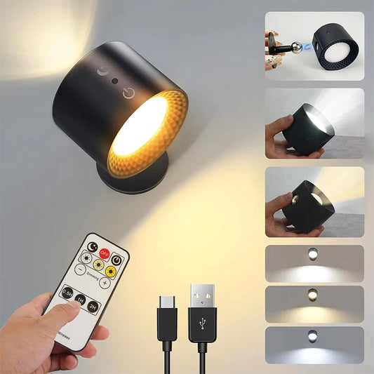 Led Double Head Wall Lamp Touch Control Remote 360 Rotatable USB Recharge Wireless Portable Night Light for Bedroom Reading Lamp